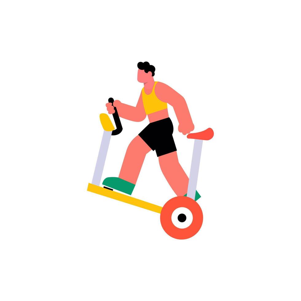 A vibrant illustration of a person engaged in a cardio workout on a stylized fitness machine. vector