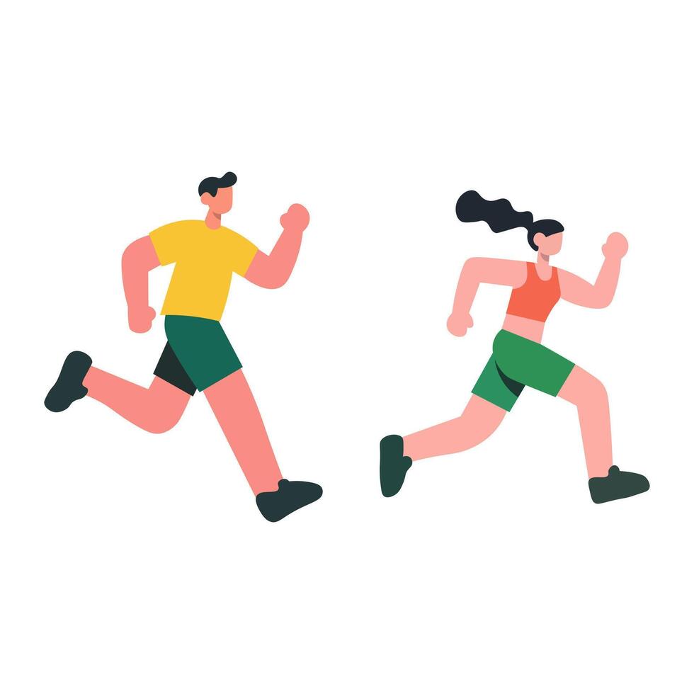 Illustration of a man and woman running, conveying a sense of health, fitness, and activity. vector