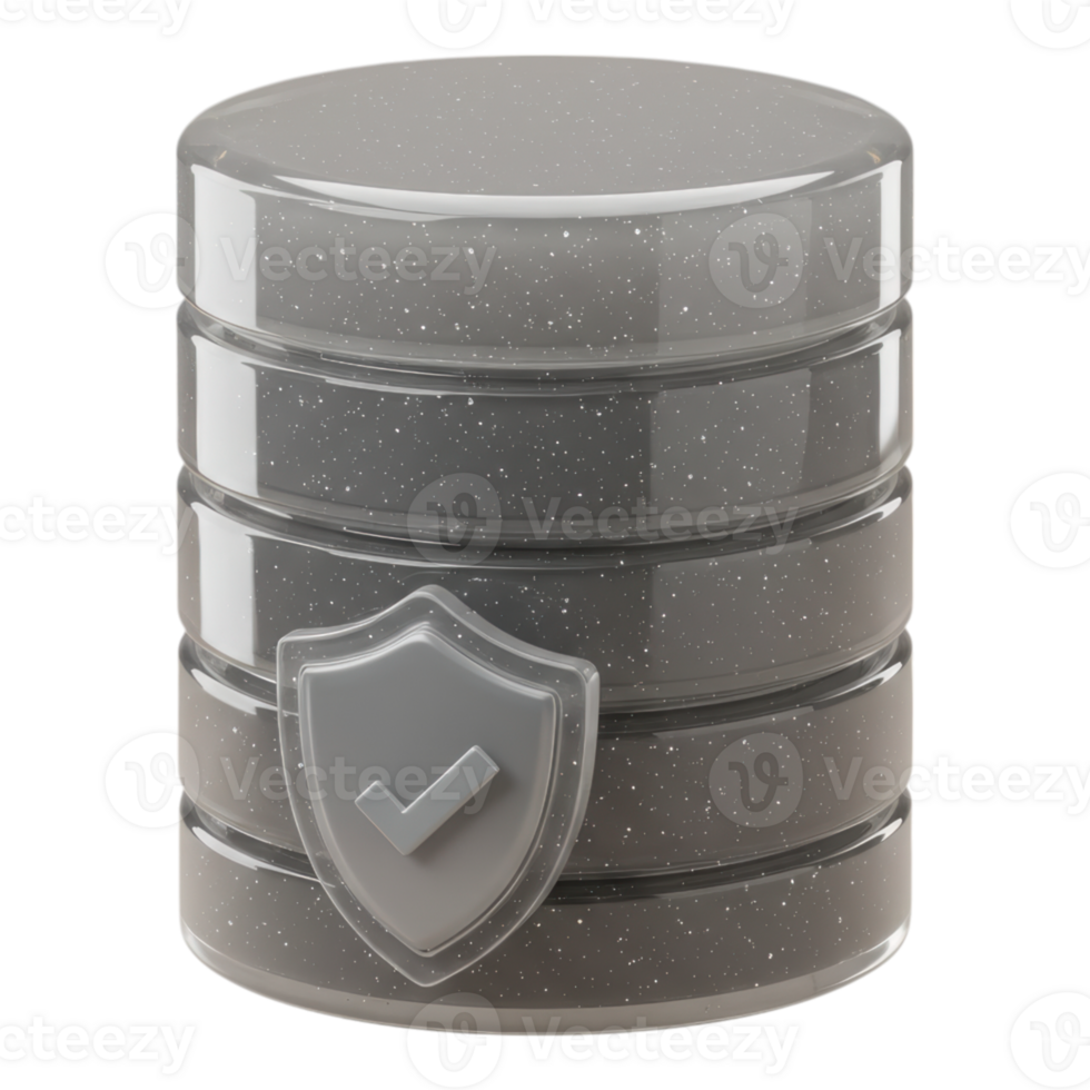 3D Rendered Secure Database Server Icon with Protection Shield and Checkmark Symbol png