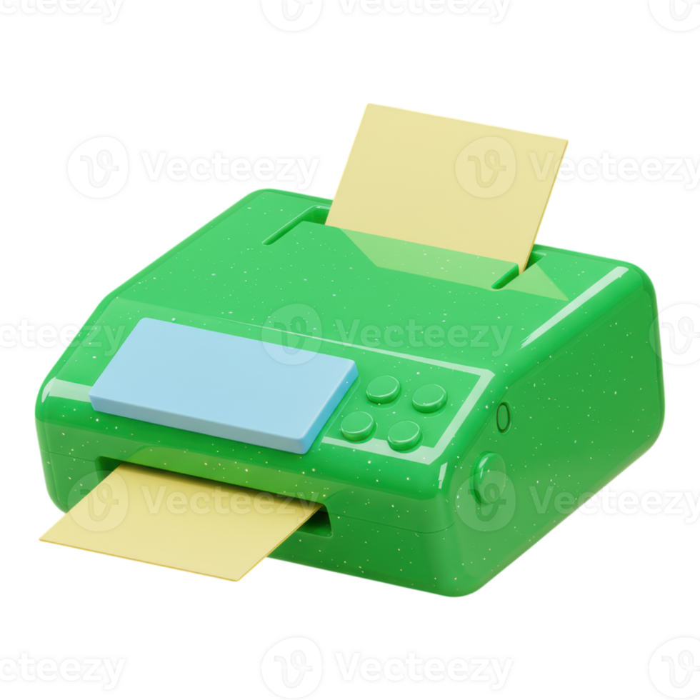 Compact Green Printer Device with Paper Transparent Background png