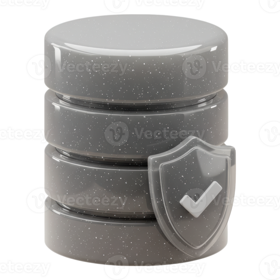 Data Protection and Secure Database Server 3D Icon with Checkmark Shield png