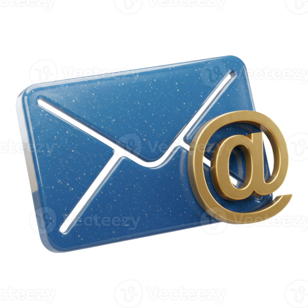 High Gloss Blue 3D Email Envelope with Golden At Symbol for Digital Communication png