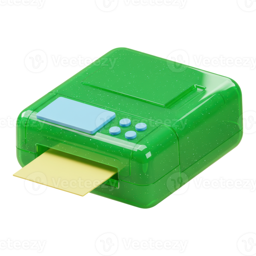 Glossy Green Compact Printer Device with Paper Output Transparent Background png