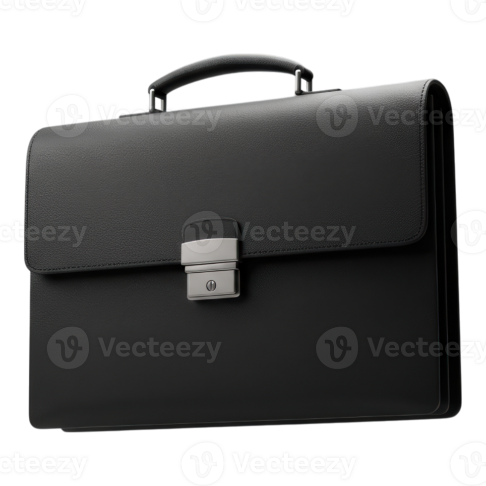 Black Leather Briefcase with Metallic Lock Transparent Background png