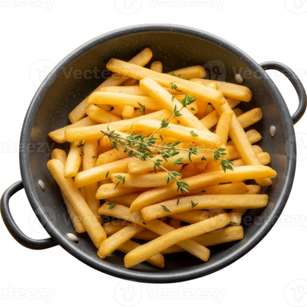 Golden Crispy French Fries with Thyme Sprigs Transparent png
