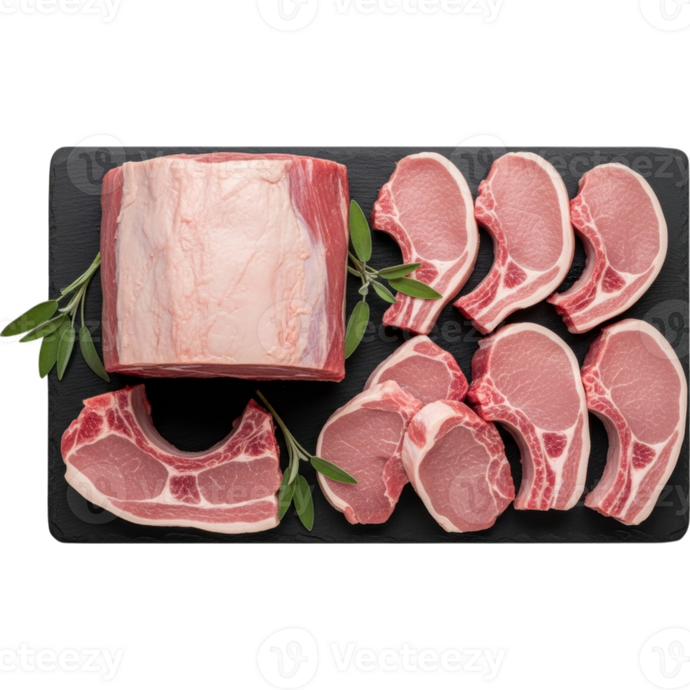 Raw Pork Cuts with Transparent Background, Roast and Chops png