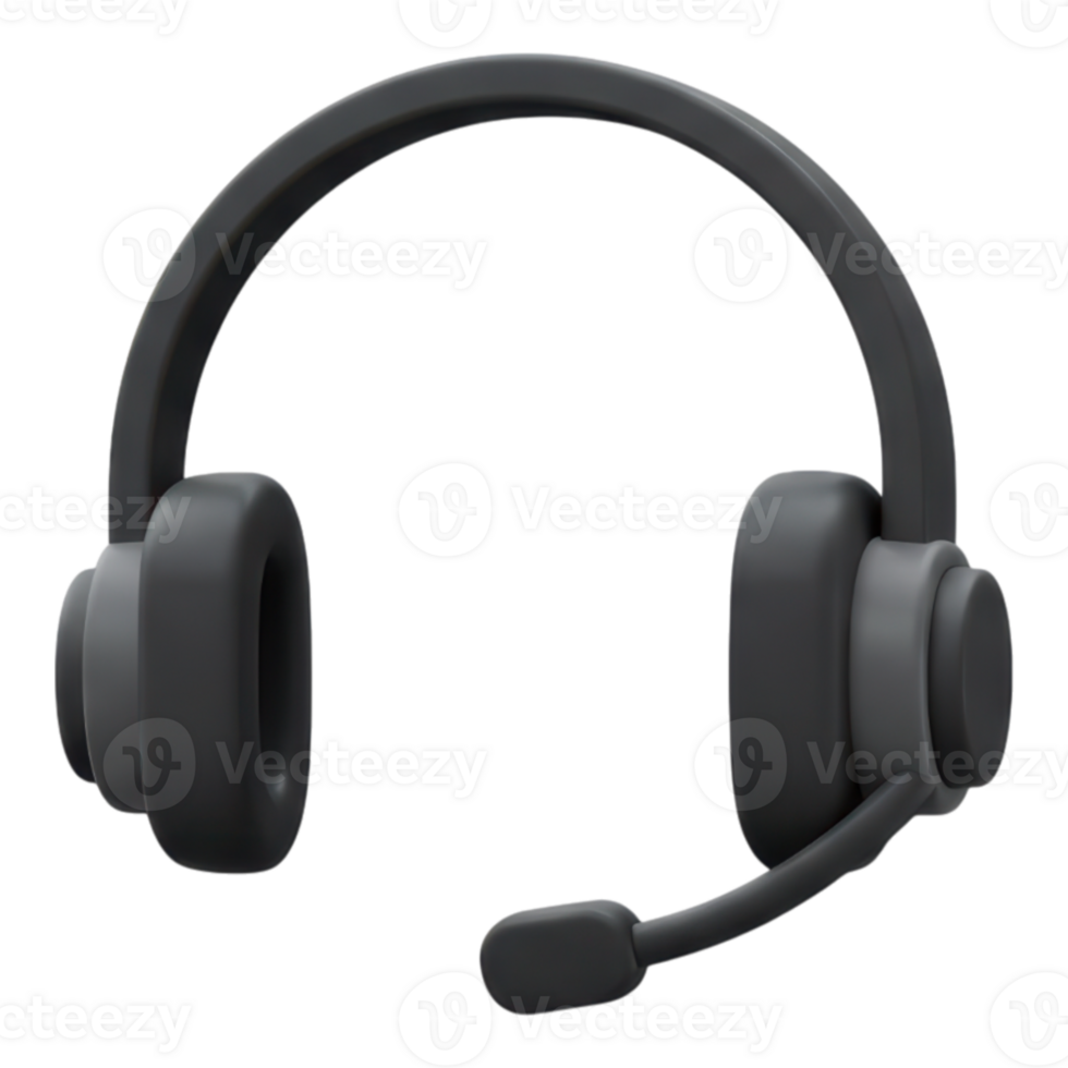 Sleek 3D Headset with Microphone Icon for Customer Support , Transparent Background png