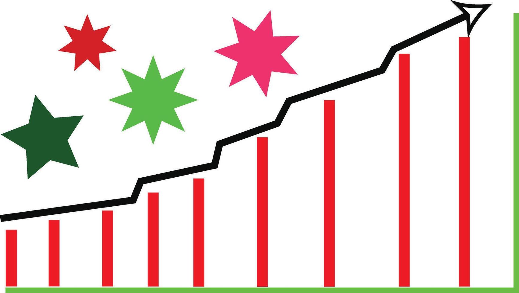 A graph with stars and arrows going up vector