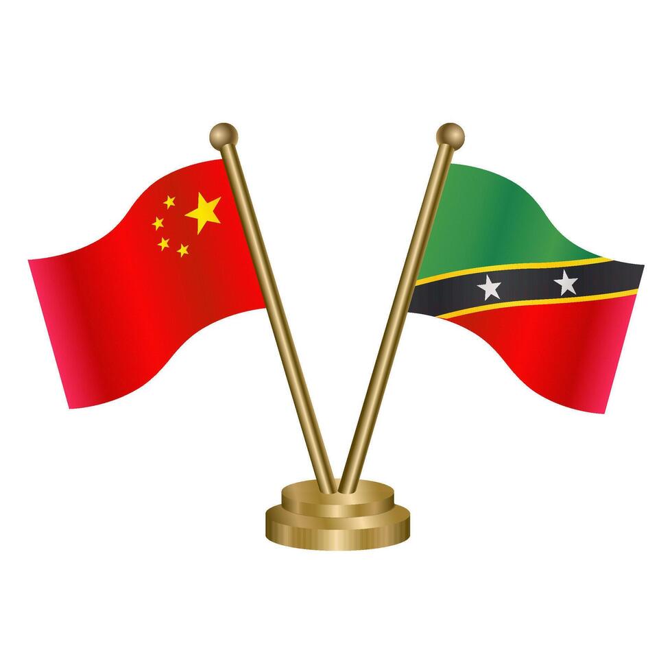 China and ST. Kitts Nevis table flag. vector