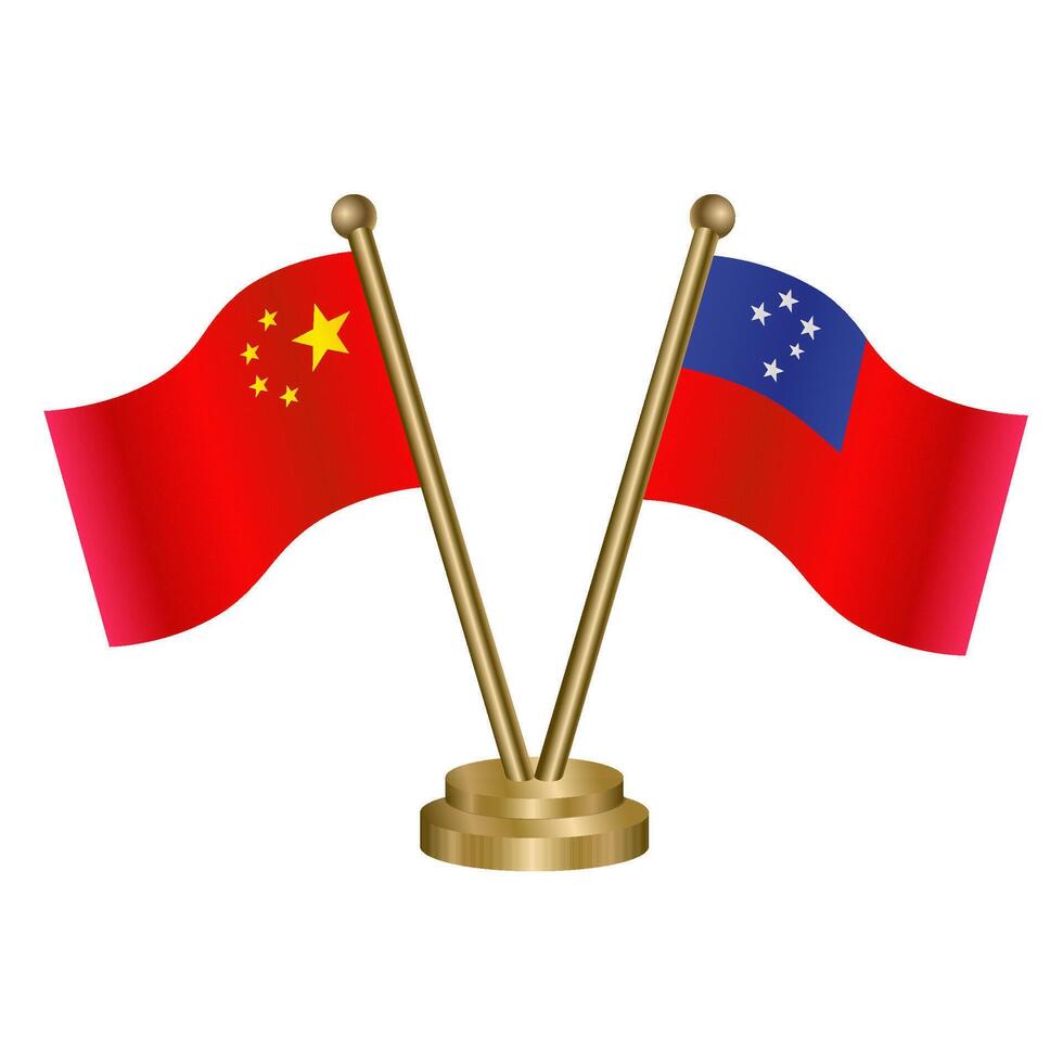China and Western Samoa table flag. vector
