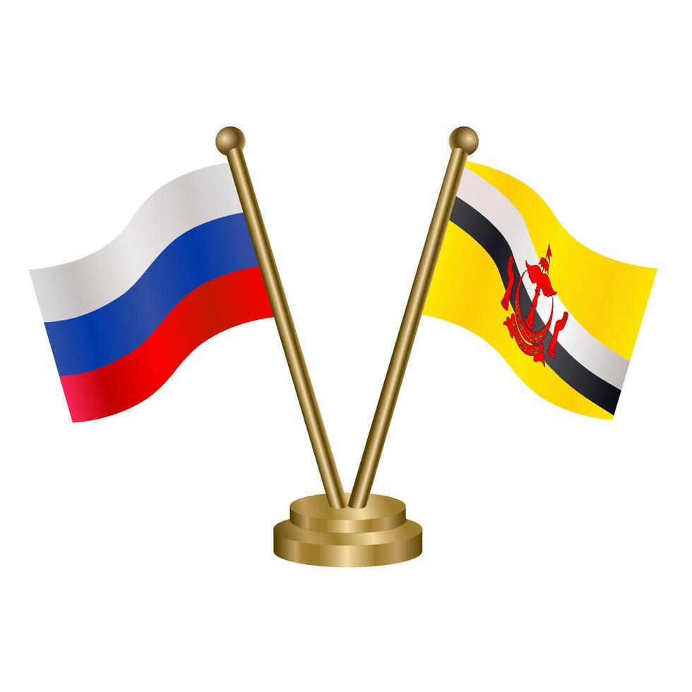 Russian and Brunei table flag. vector