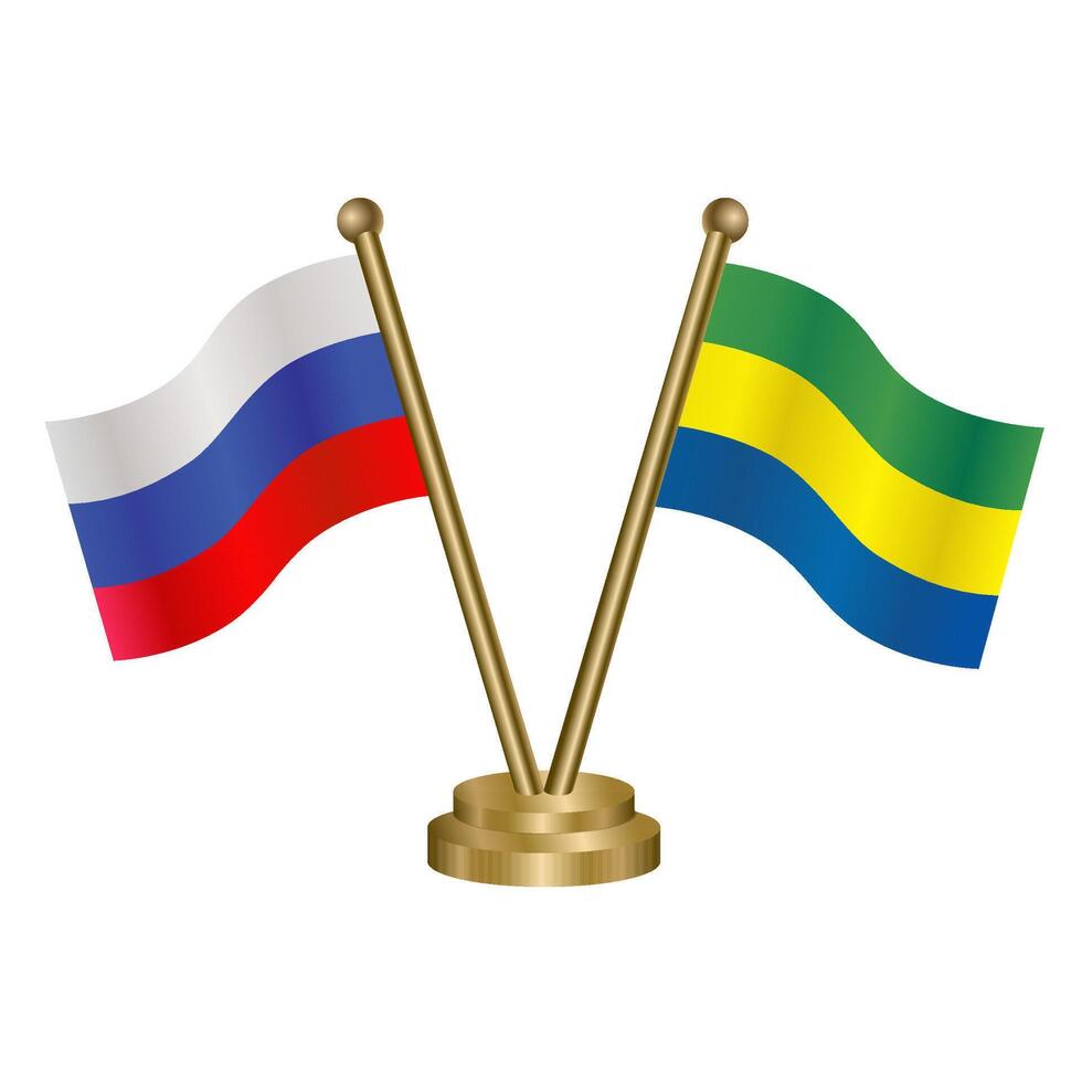 Russian and Gabon table flag. vector