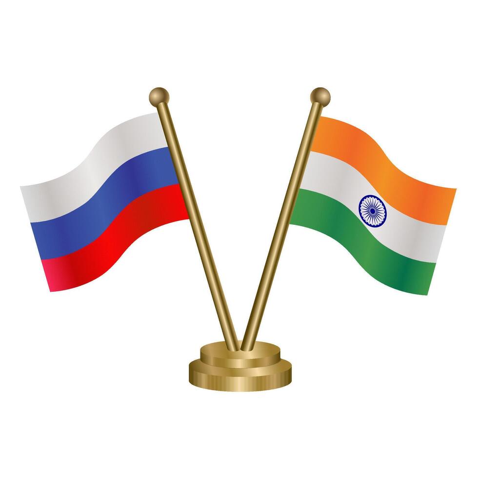 Russian and India table flag. vector