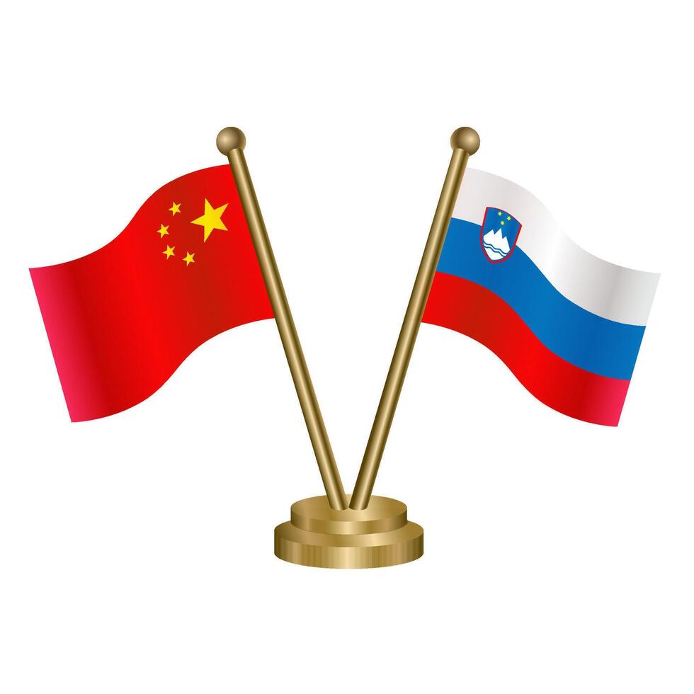 China and Slovenia table flag. vector
