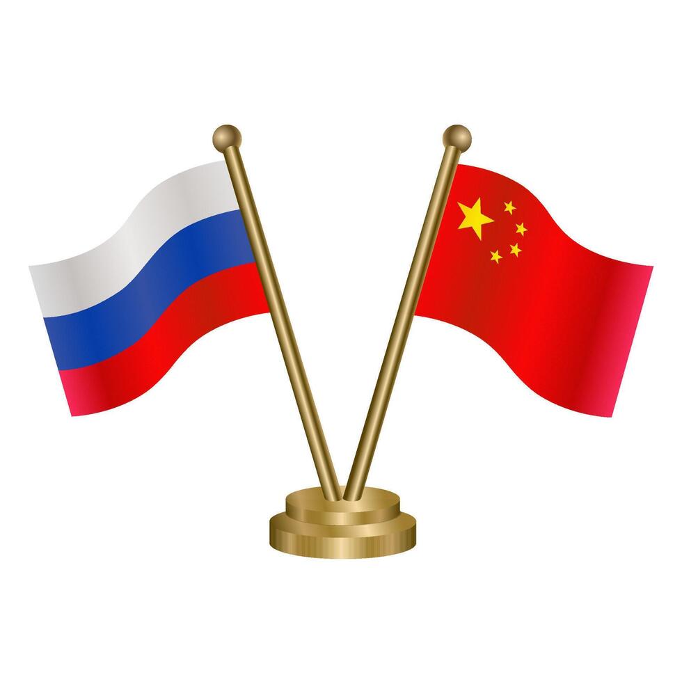 Russian and China table flag. vector