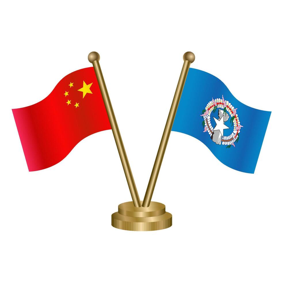 China and Northern Marianas table flag. vector
