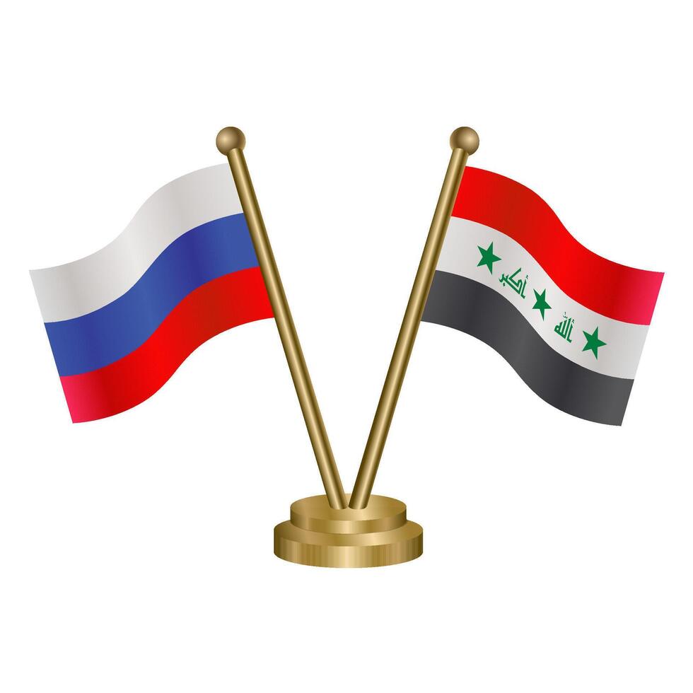 Russian and Iraq table flag. vector