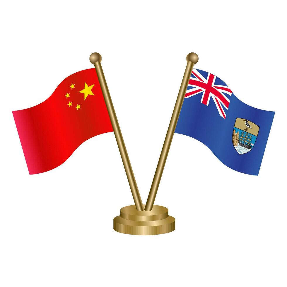 China and ST. Helena table flag. vector