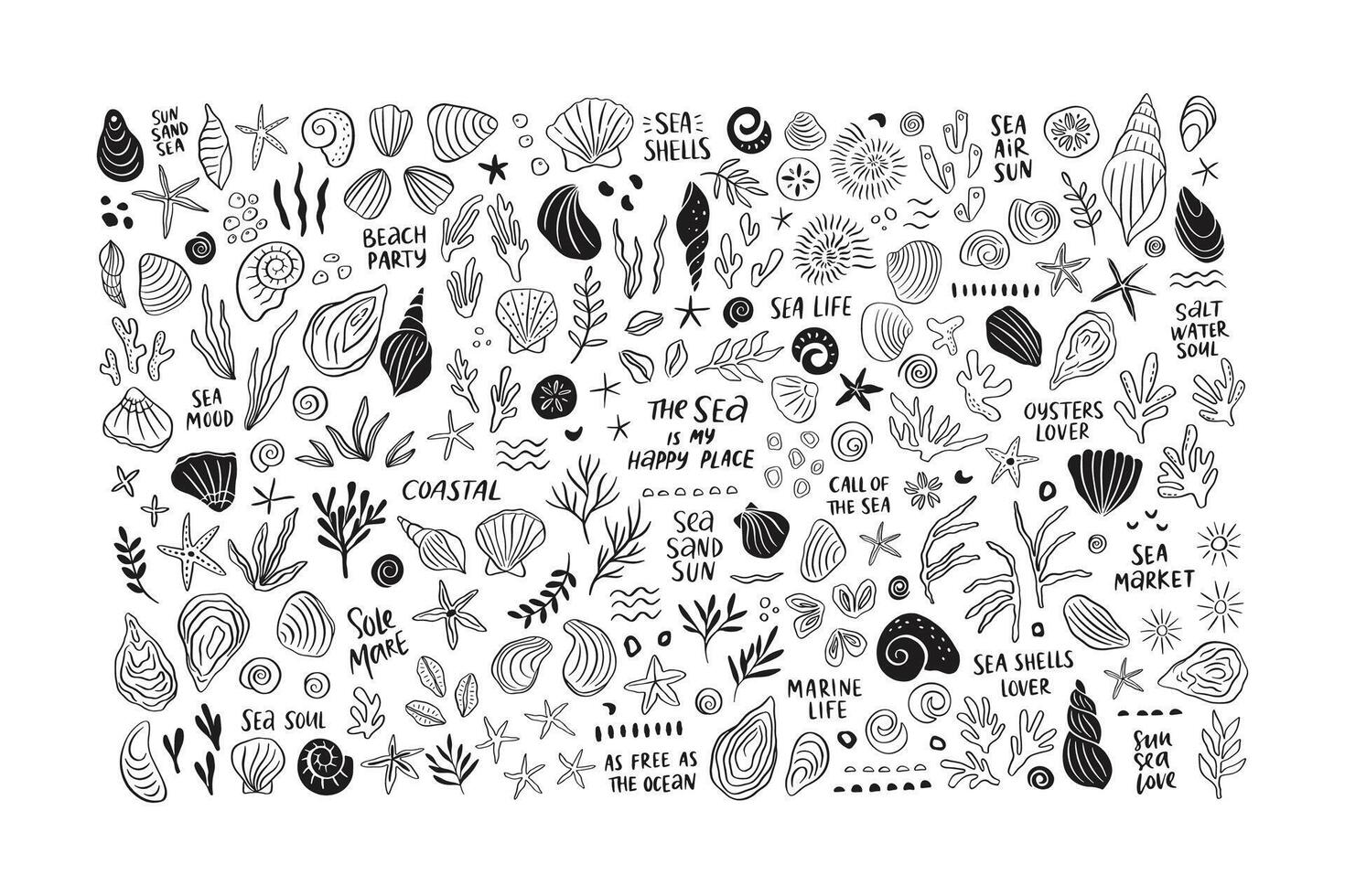 Hand drawn sea life whimsical collection vector