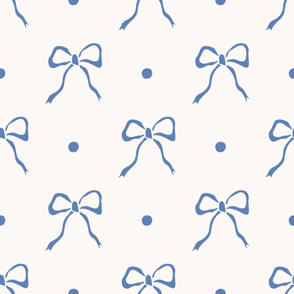 Hand drawn charming blue bows pattern vector