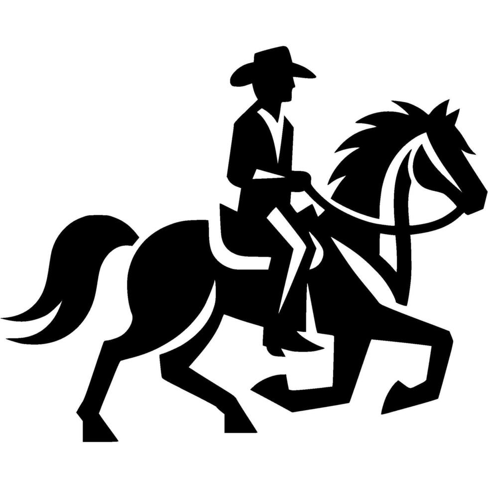 Tattoo emblem of Sheriff cowboy in a hat gallops on horseback in monochrome. Engraving minimalistic image in black ink drawing on white background vector