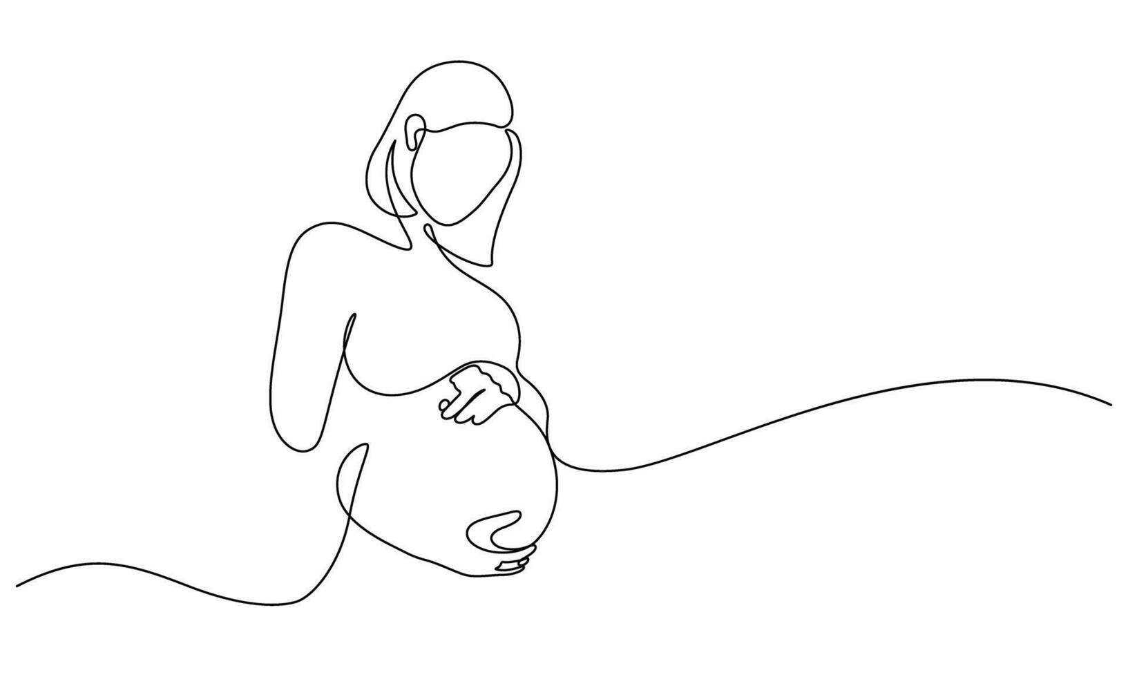 pregnant woman short hair one line continuous minimalist vector