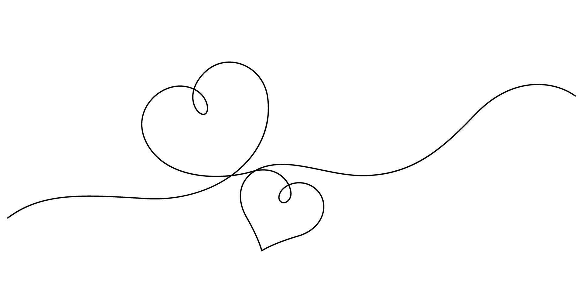 hearts symbol couple love line art continuous decorative handdrawn vector
