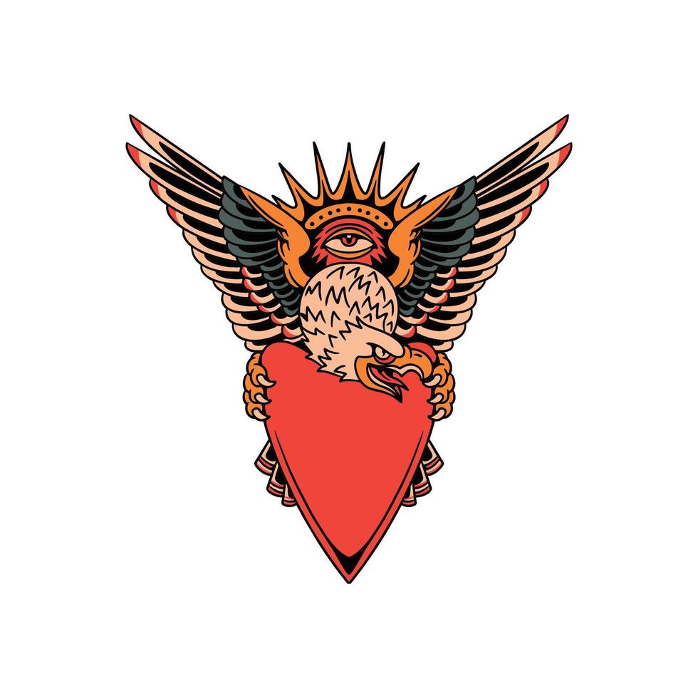 eagle love tattoo illustration design vector