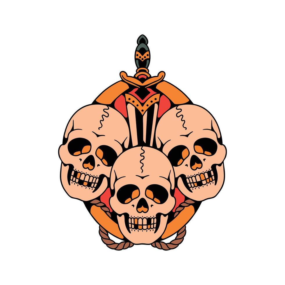 skulls dagger tattoo illustration design vector
