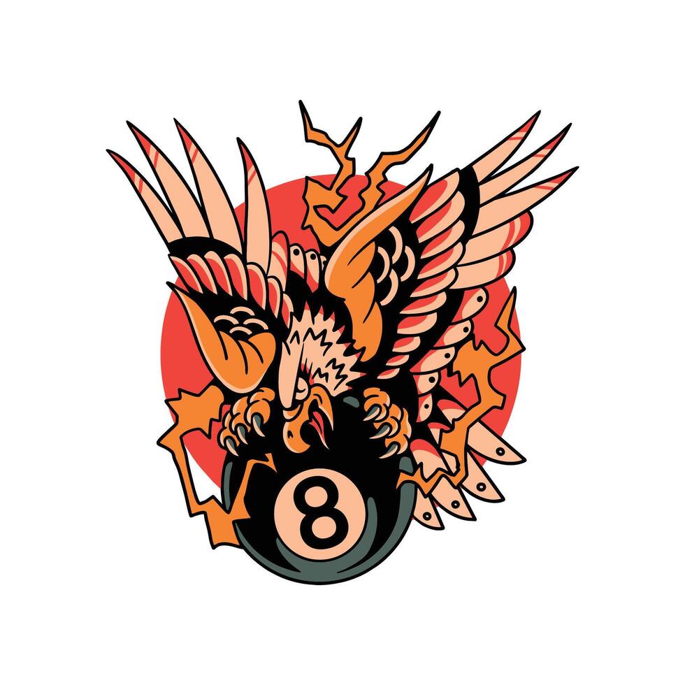 billiard eagle tattoo illustrtation design vector