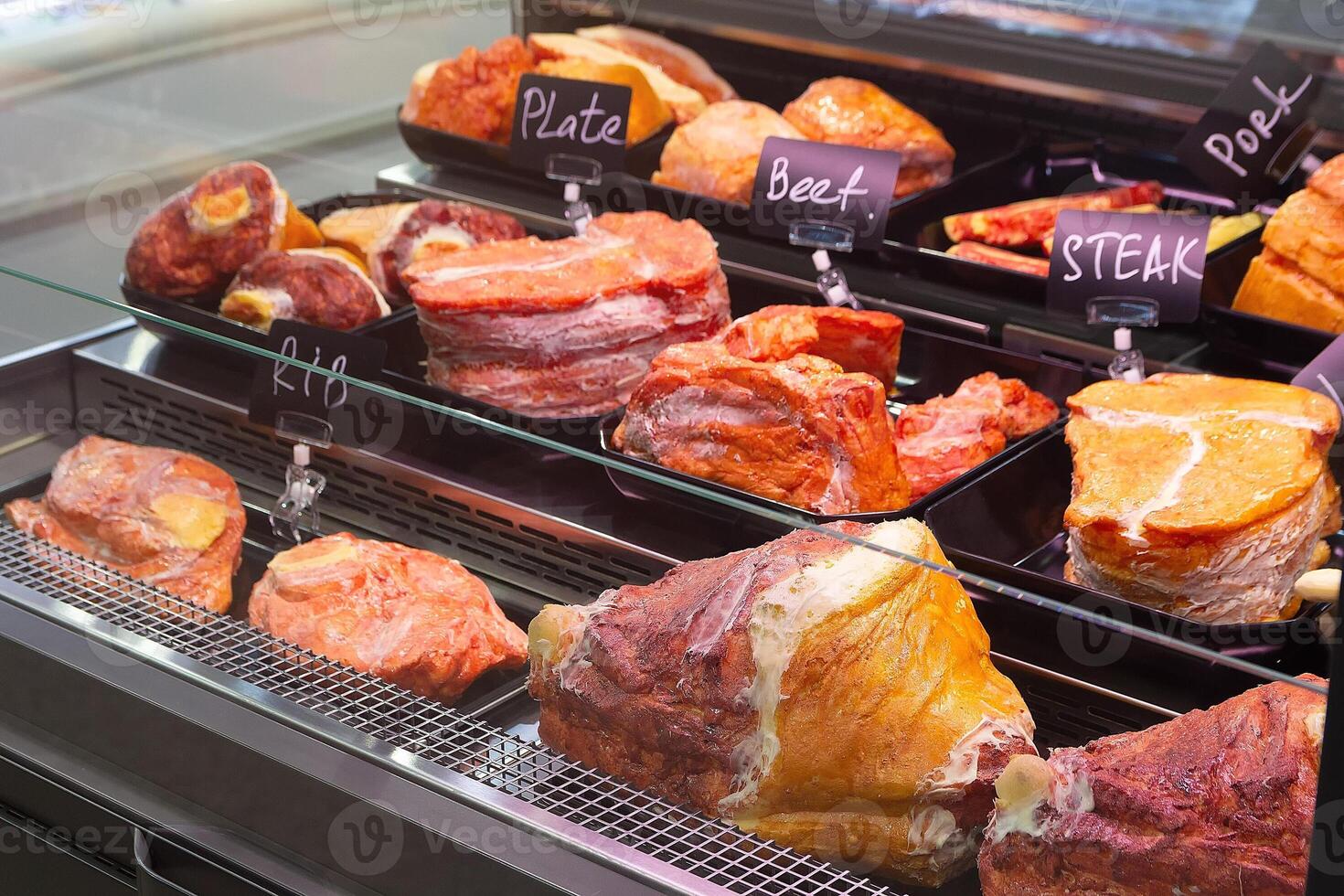 Fresh meat for sale, ready for sale in the butcher shop photo
