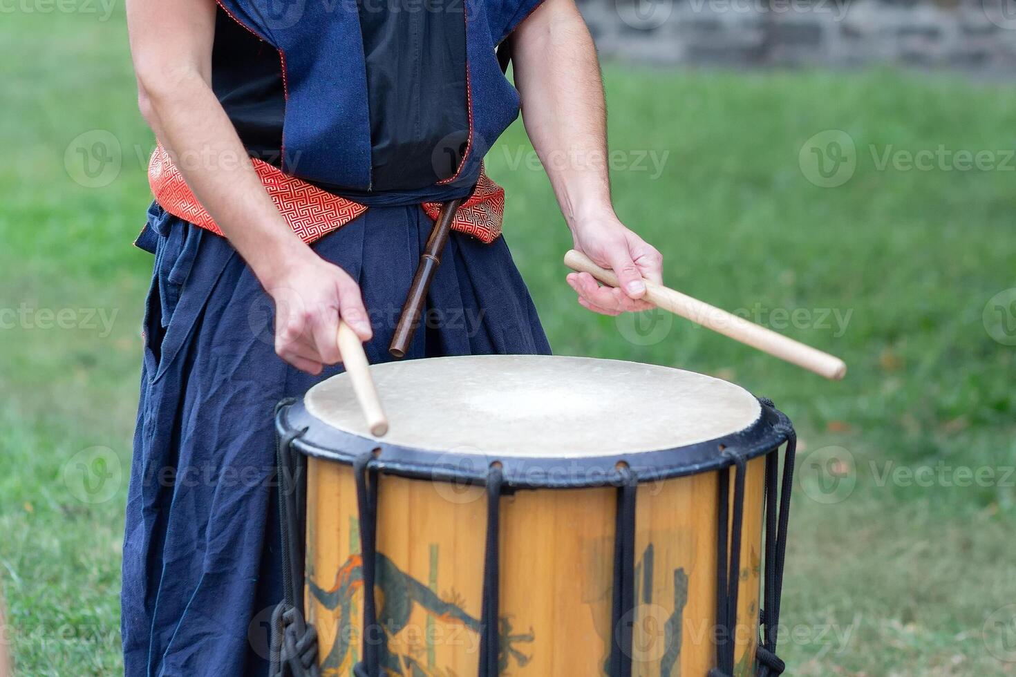 Japanese traditional drums and hands photo