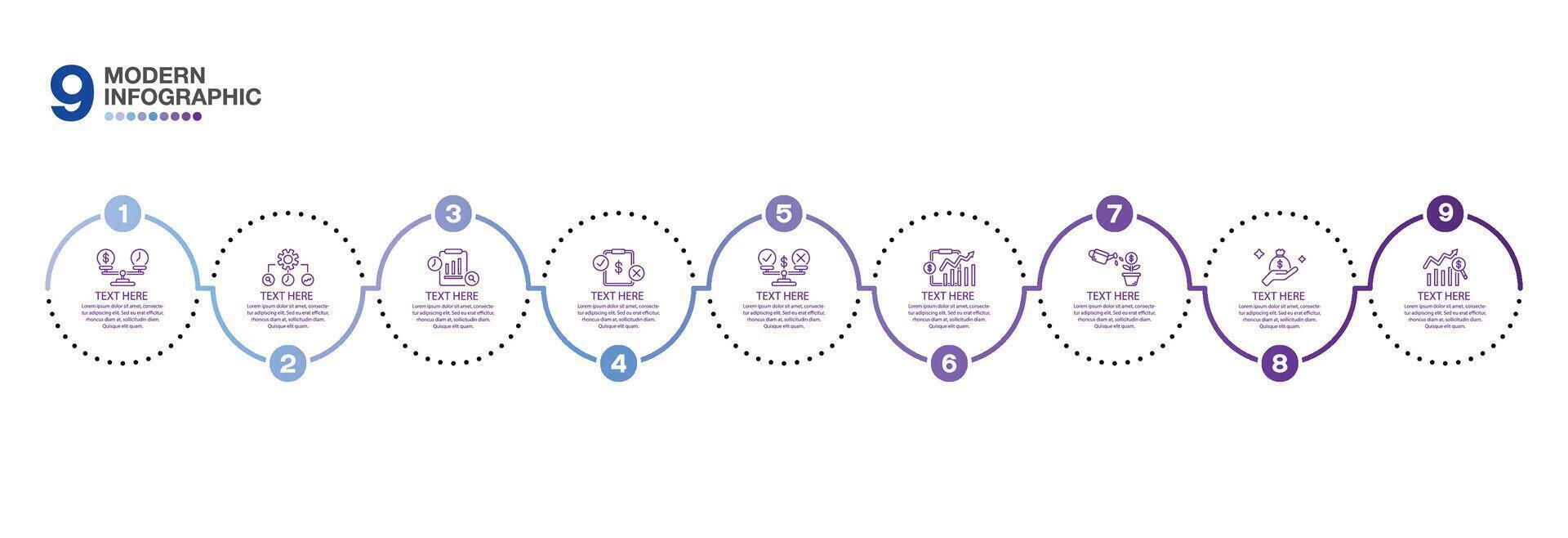 Basic infographic, 9 process. vector