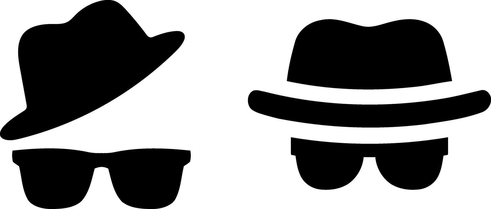 Two simple, black silhouette icons of a person wearing a fedora and sunglasses. vector