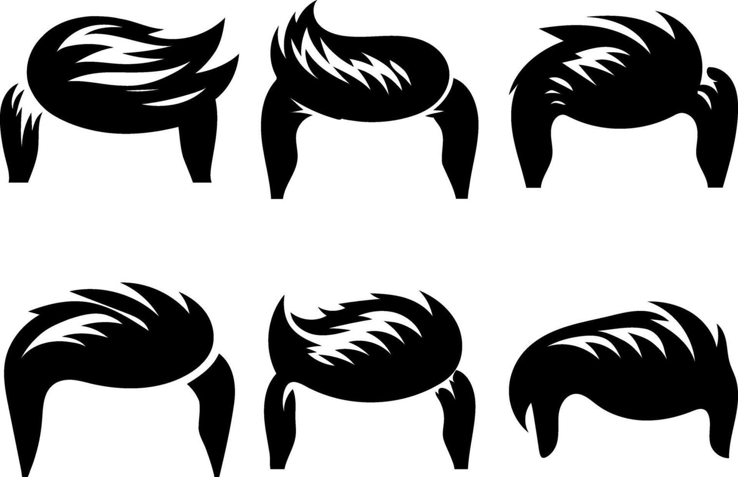 Stylish men's hairstyles, presented as simple, bold silhouettes against a clean white background. vector