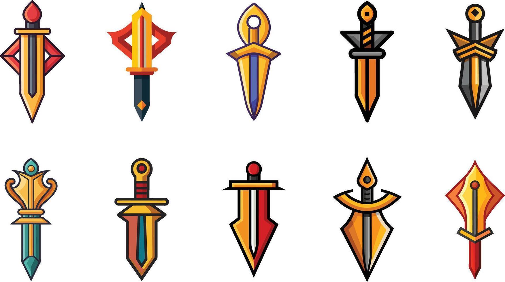 A set of different colored swords and spears vector