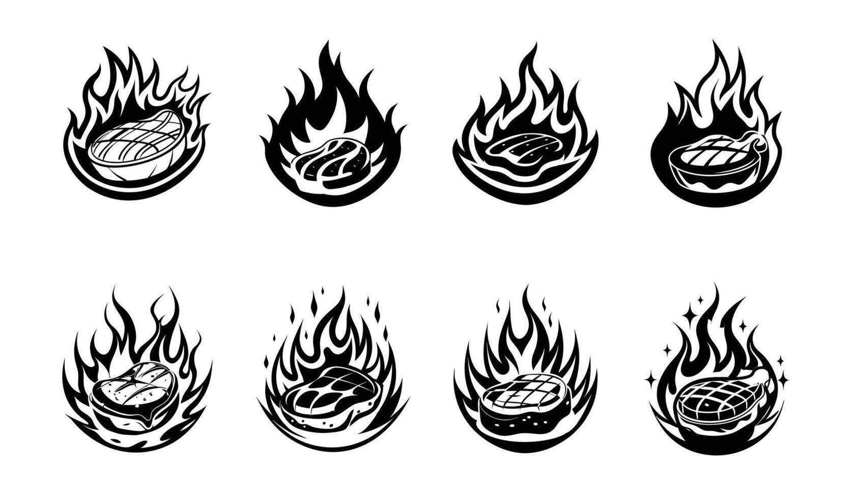 Six different types of food in flames vector