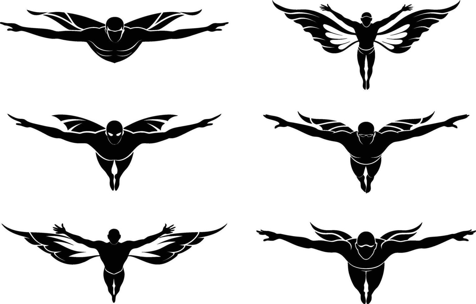 Six silhouettes of a man with wings vector