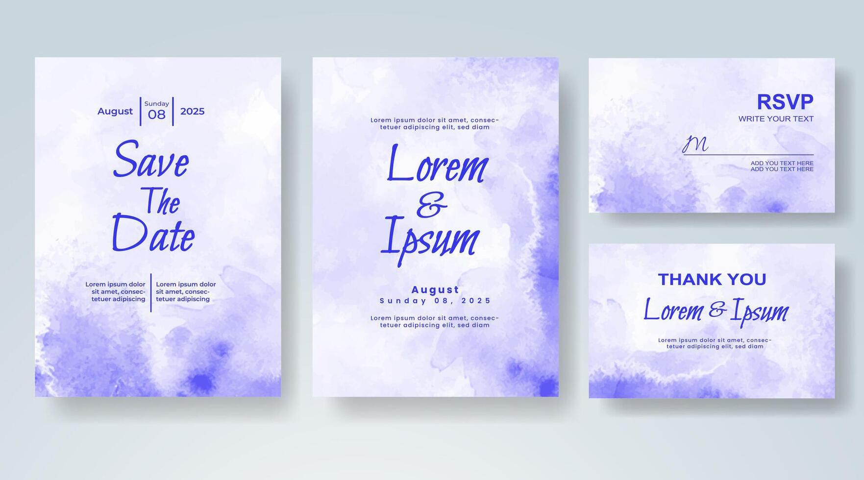 Navy Blue invitation suite with watercolor wash vector