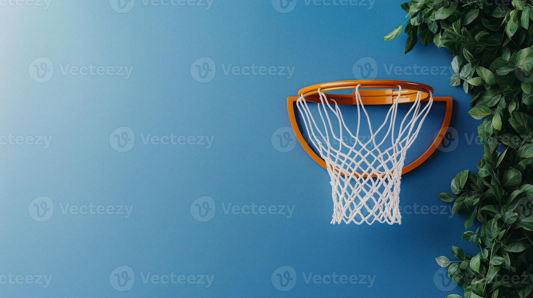 A basketball hoop and net on a blue wall photo