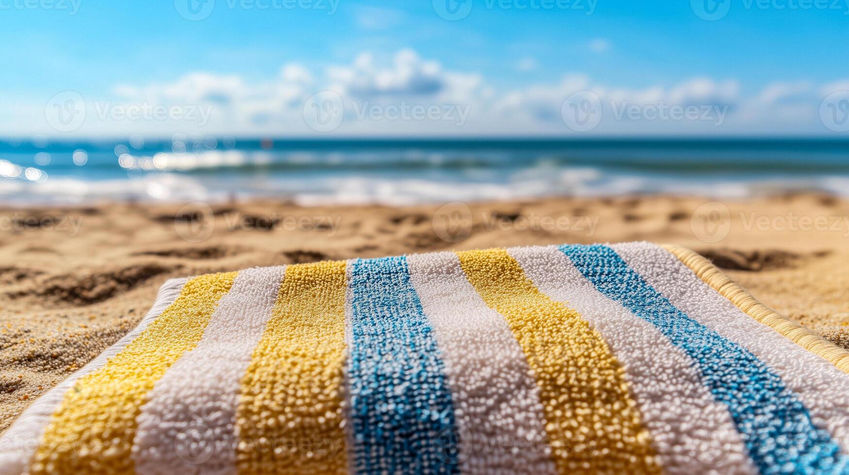 A beach towel lying on top of a sandy beach photo