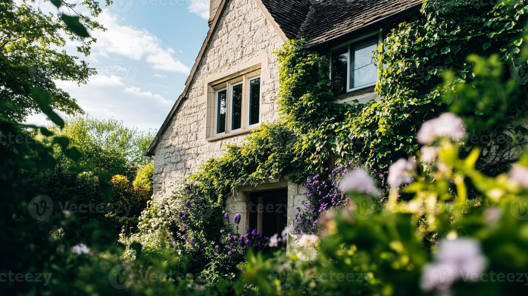 A house with ivy growing on the side photo