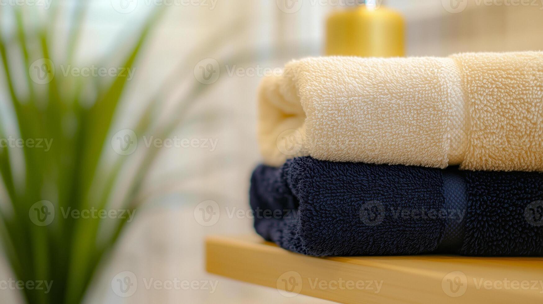 Three towels stacked on top of each other in the bathroom photo