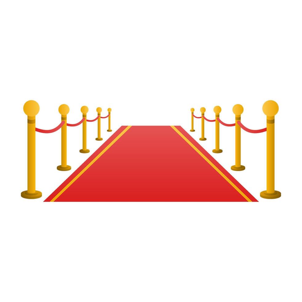 Red Carpet and Golden Barriers of Awards Ceremonies. Red Carpet of Ceremonial Event. vector