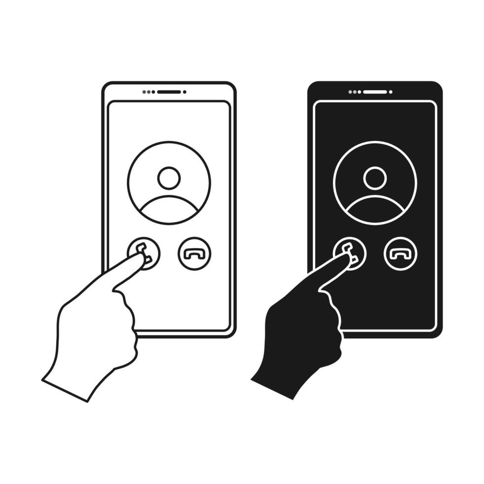 Smartphone with Call Screen Display. Hand Touching Smartphone Screen. Smartphone on White Background. vector