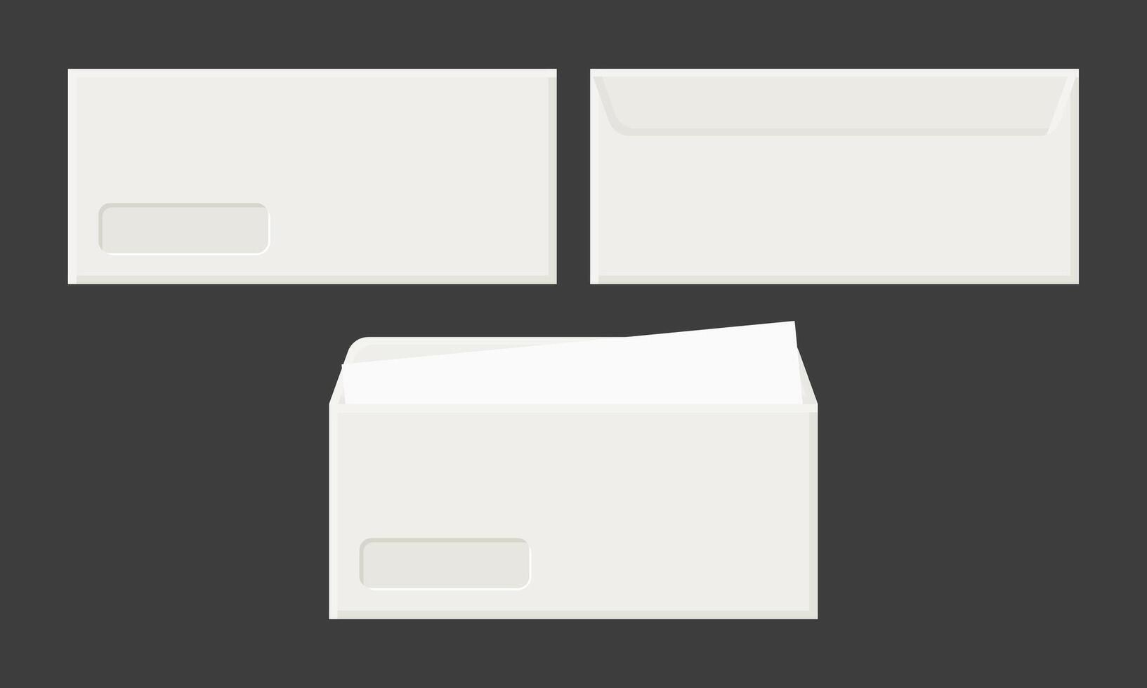White Business Envelope Front Back View. Envelope Icon on Black Background. vector
