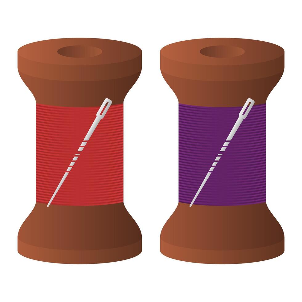 Spool of Thread and Needle for Sewing. Spool of Wooden Thread with Needle Inserted. Simple Sewing Equipment. vector