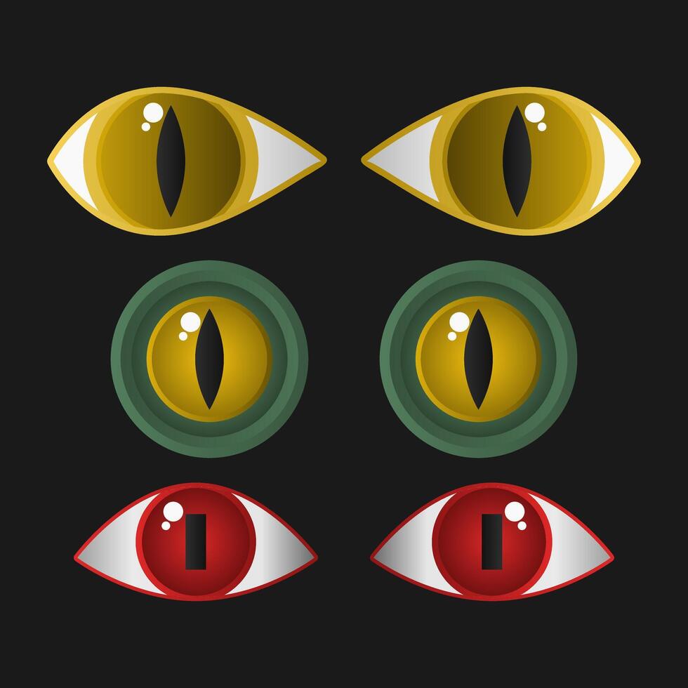 Collection of Scary Monster Eyes. Spooky Wild Monster Eye Gaze on Black Background. vector