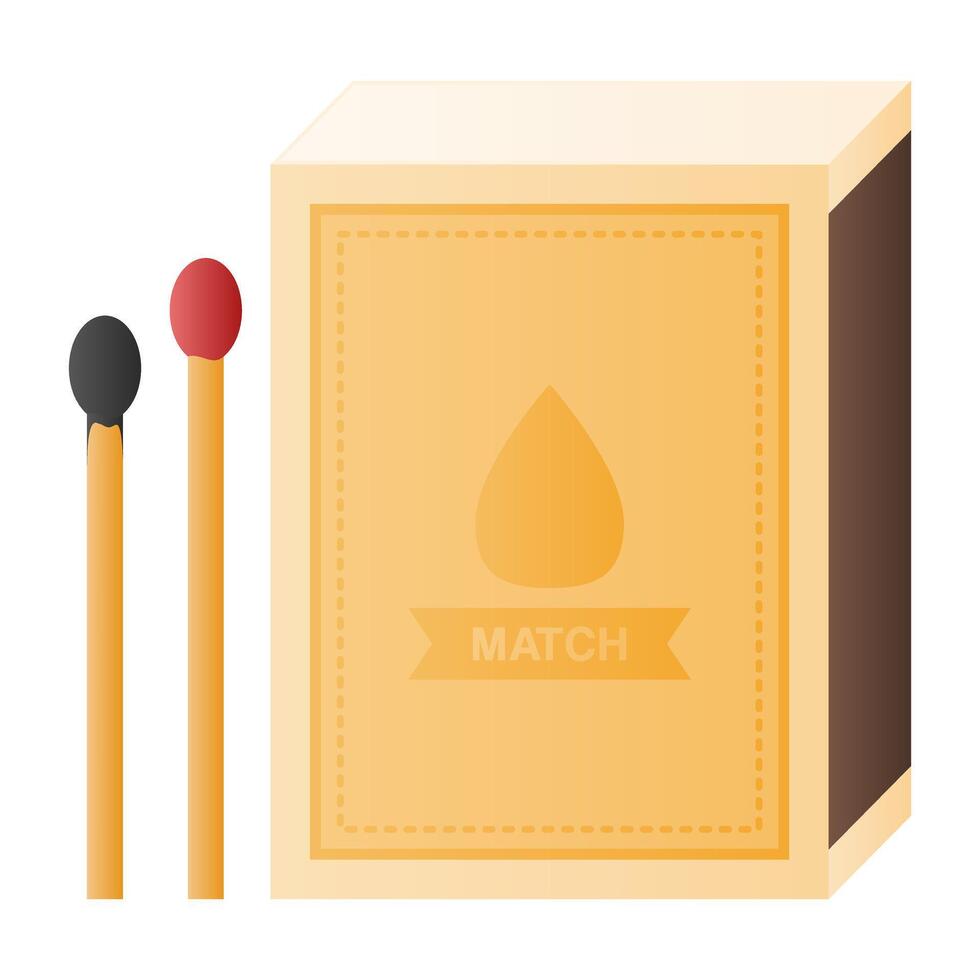 Matchbox with Black Matchsticks on White Background. Wooden Matchstick Element. Vintage Matchbox. vector