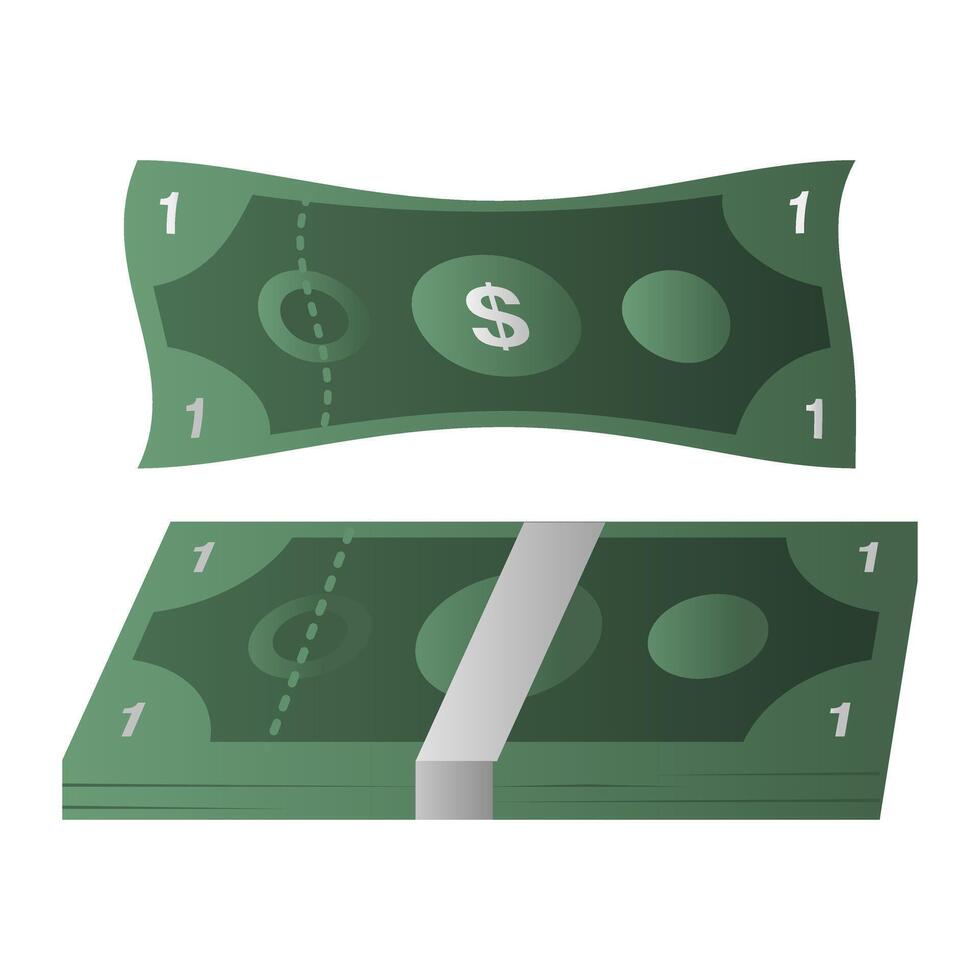 Stack of Green Banknotes on White Background. Stack of Payday Money, Investment. Green Banknote Icon. vector